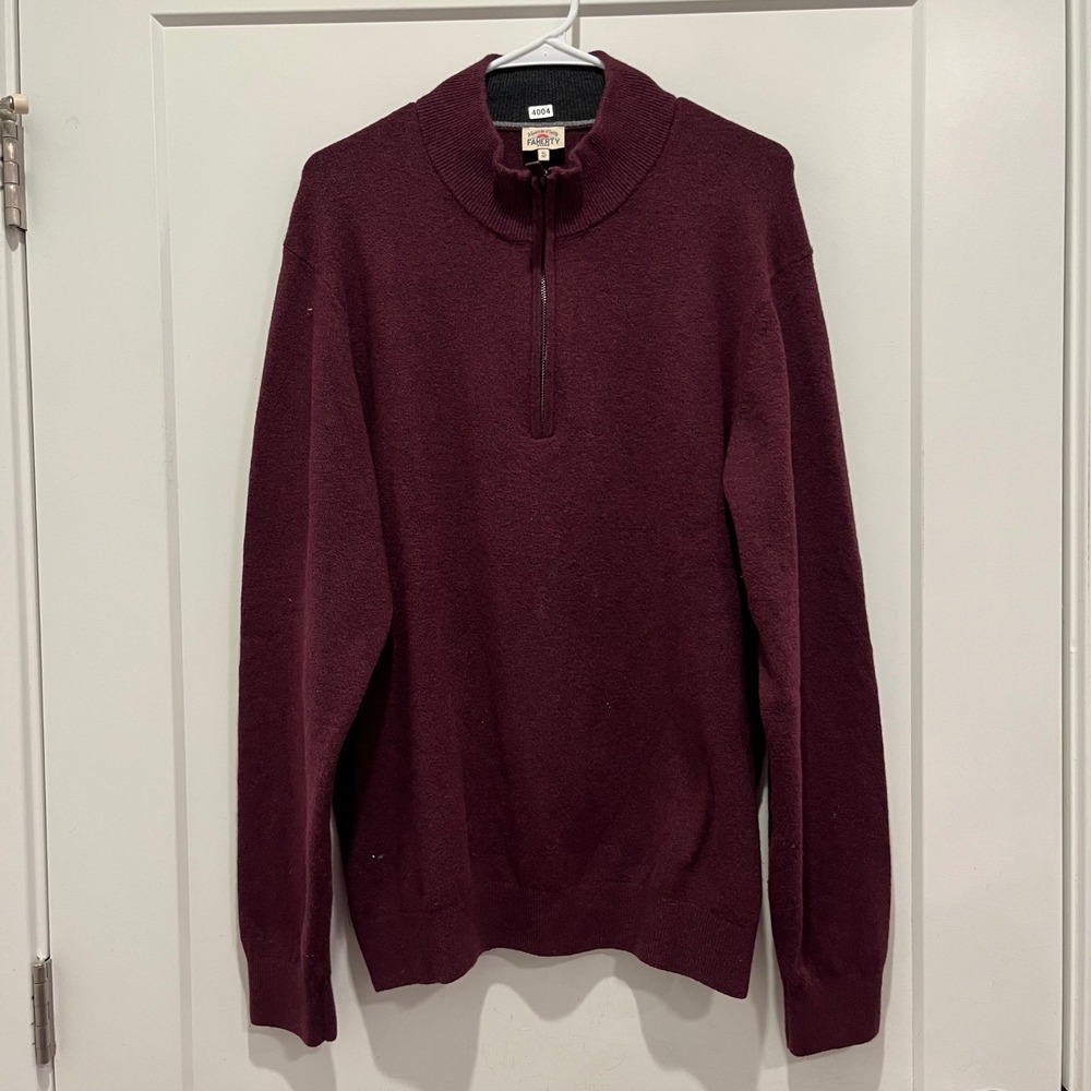 Faherty Mens Quarter Zip Pullover Sweater Burgundy Marl Knit XL